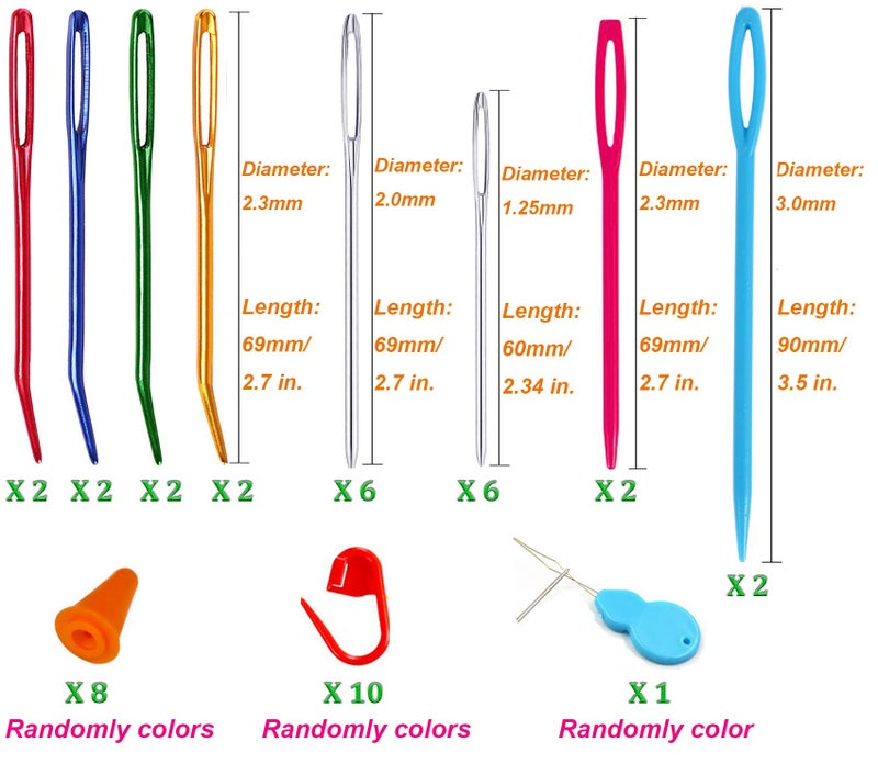 Y-Axis 24 Pcs Assorted Yarn Needles Bent Tapestry Needle Weaving Needle Darning Needles with Storage Box + Knitting Stitch Counter + Needle Threader - Image 2